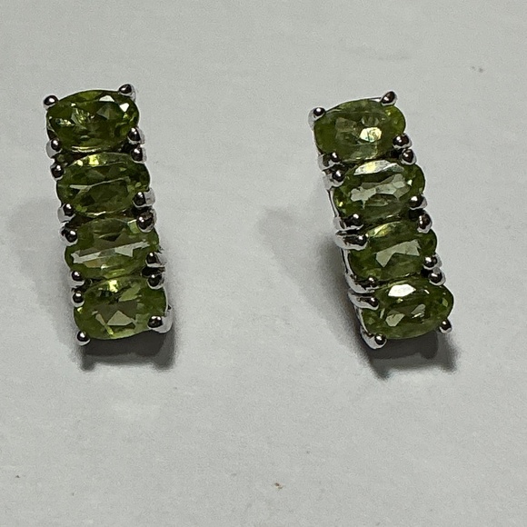 Sterling Silver Stud Earrings with Faceted Peridot Stones l 9/16 inch long - Picture 5 of 10
